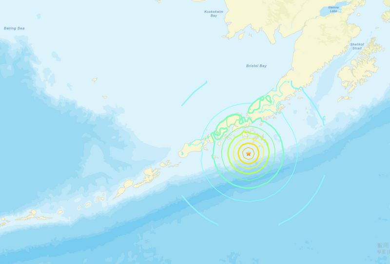 据美国地质调查所（USGS）指出，美国阿拉斯加州近海今晨发生规模7.3地震。后续当局也发布发布海啸警报。（图撷自USGS）