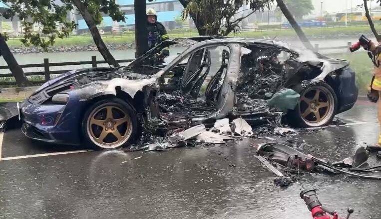 毛毛的！市價400萬保時捷電動車一發動就起火 鄰近高雄殺人魔棄屍處