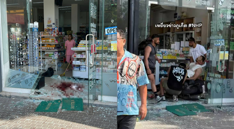 画面曝！外籍游客「翘孤轮」耍帅把妹 下秒撞进普吉岛药局血流满地