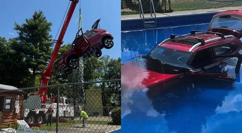 避暑？ 美露營區驚見休旅車沖泳池 事故畫面曝光