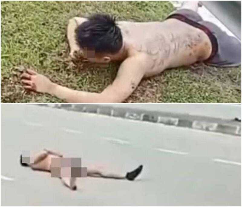 彭男在马来西亚街头发狂吞食泥土,最后暴毙。(图撷取自 X ) 彭男在马来西亚街头发狂吞食泥土,最后暴毙。(图撷取自 X )