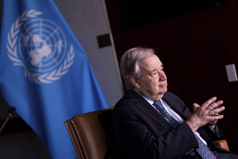 联合国秘书长古特瑞斯。图为古特瑞斯22日在纽约联合国总部受访。（美联社）