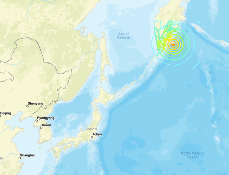 美国地质调查所资料显示，30日上午俄罗斯堪察加半岛近海发生规模8.7强震。（图撷自美国地质调查所网站）
