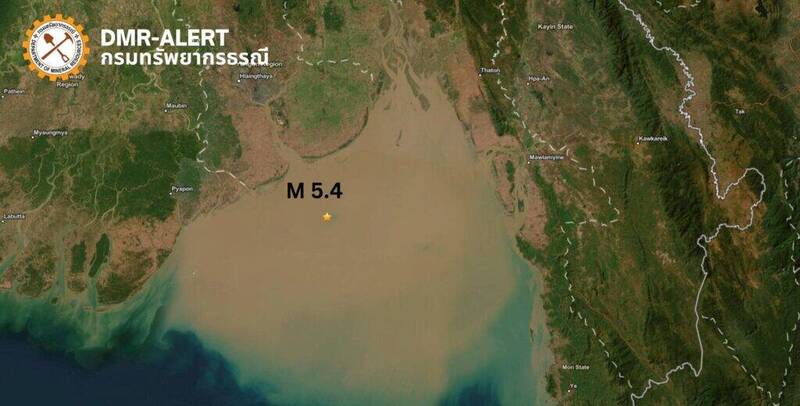 缅甸南部外海在今(21)日上午发生规模5.4地震。(图撷取自@ThaiEnquirer 社群平台「X」) 缅甸南部外海在今(21)日上午发生规模5.4地震。(图撷取自@ThaiEnquirer 社群平台「X」)