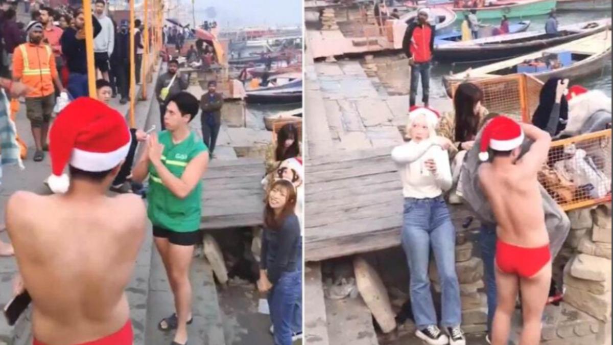 日本网红团队恒河小便，遭当地人包围狂骂。 （图/翻摄自中央日报）