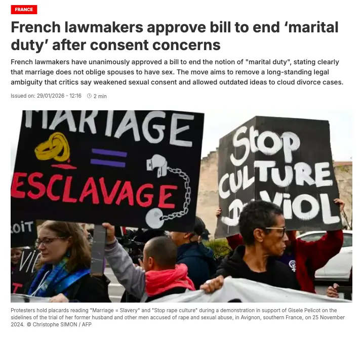 “性都不是义务了 婚姻还剩什么？”法国修法引热议