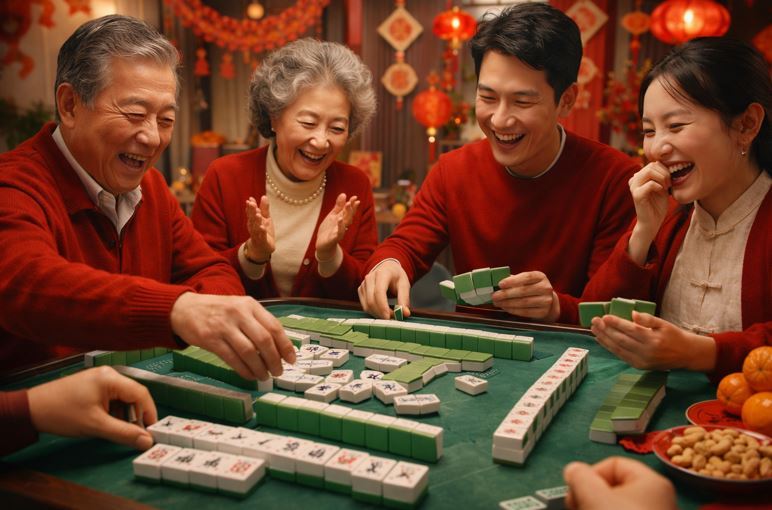 農曆新年,許多人喜歡與親友摸兩把麻將,讓家裡更有過年氛圍。(示意圖/AI生成)