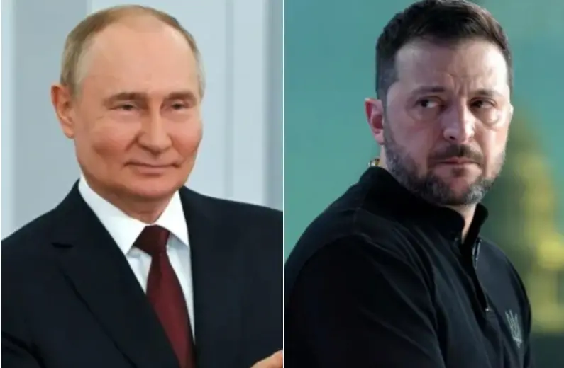 ▲乌克兰总统泽伦斯基（右），近日在德国受访时，声称俄罗斯总统普京（左）的时间所剩不多，引发外界揣测是否「话中有话」。 合成图。 （图/美联社/达志影像）