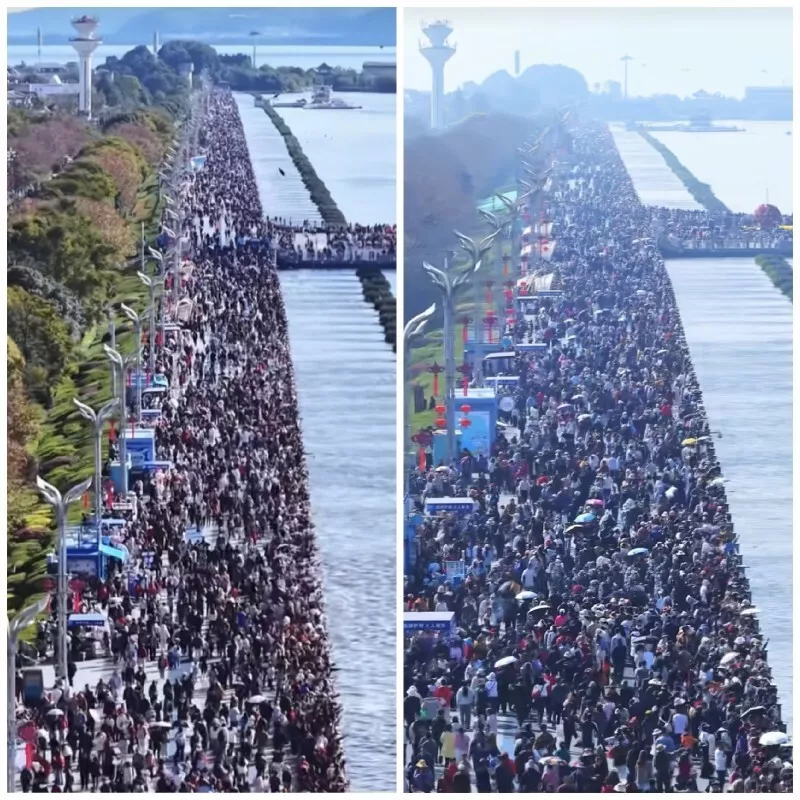 昆明海埂大坝游客暴多，两公里的路要走40多分钟