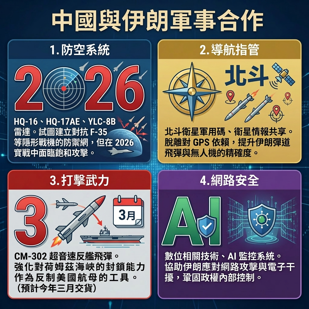 ▲▼中国与伊朗军事合作的4大领域。 (AI协作图/记者陶本和制作,经编辑审核)