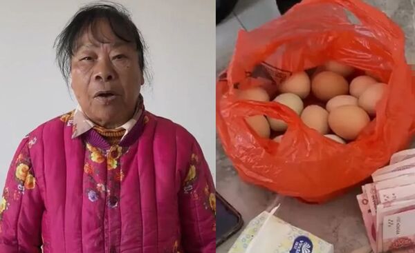 湖南一名男子只花1千元与20颗鸡蛋当聘金，娶了82岁老奶奶当老婆，但婚后却置之不理。 （图/翻摄微博） 