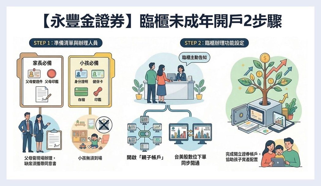 未成年临柜开永丰金证券户,同步申办「亲子帐户」功能,两步骤流程图解。永丰金证券/... 未成年临柜开永丰金证券户,同步申办「亲子帐户」功能,两步骤流程图解。永丰金证券/...