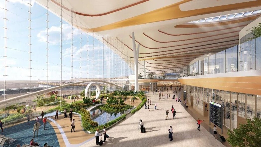 大陆广州新机场预计建成后效果图,航站楼内部将引入岭南园林。(图/取自南方网) 大陆广州新机场预计建成后效果图,航站楼内部将引入岭南园林。(图/取自南方网)