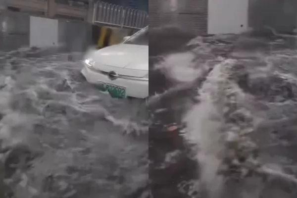 广州暴雨“高架桥变高架河” 上班族通勤崩溃