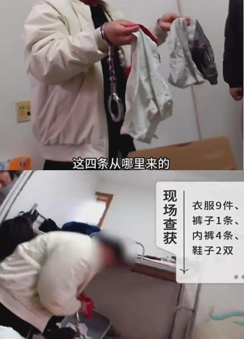 两名窃盗犯将偷来的电瓶藏在衣服内,肚子变得鼓鼓的。(取材自环球时报)